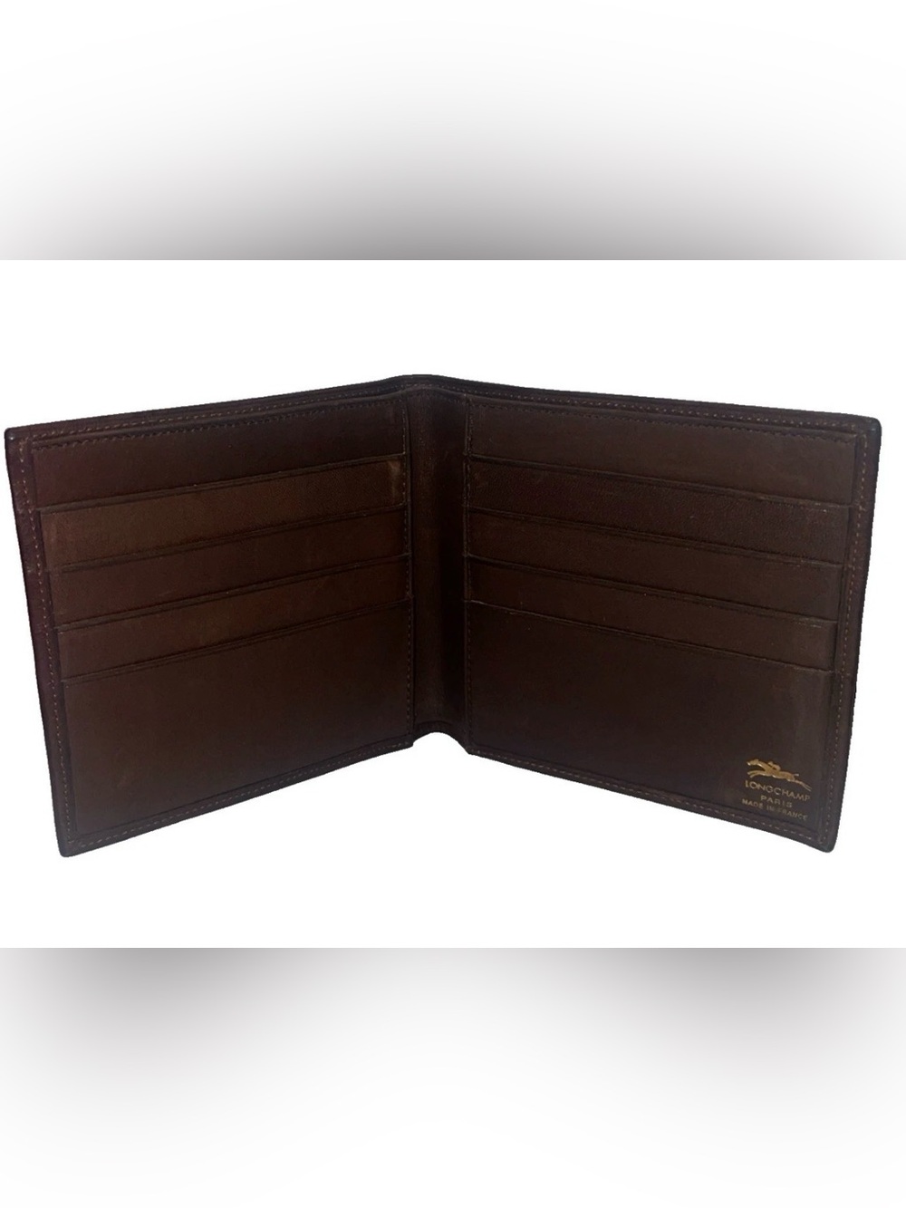 Longchamp Brown Leather Bifold Wallet, Made in France